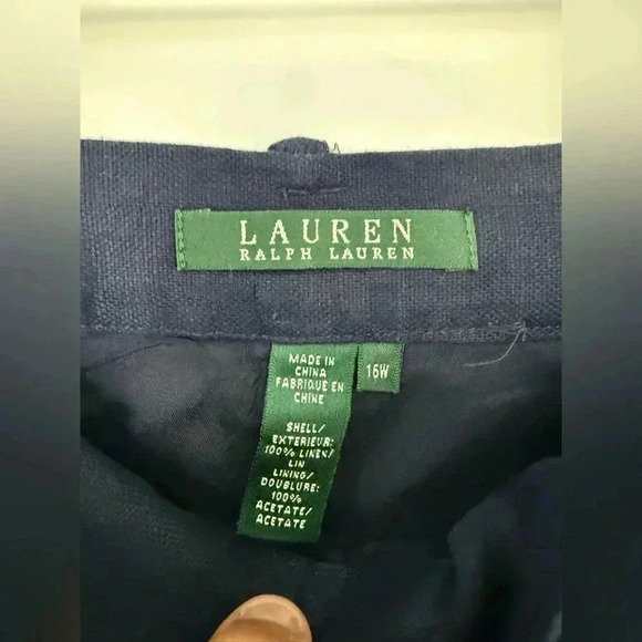 Lauren Ralph Lauren Women's Navy Blue 100% Linen Wide Leg Trousers Pants 16W - Picture 7 of 7